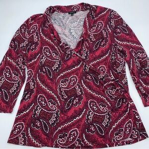 Talbots Faux Wrap Top Rayon and Lyocell Blend Paisley Red & Black XL